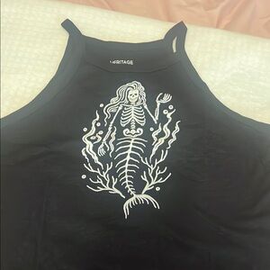 Torrid Black Tank Top with White Skeleton Mermaid Design